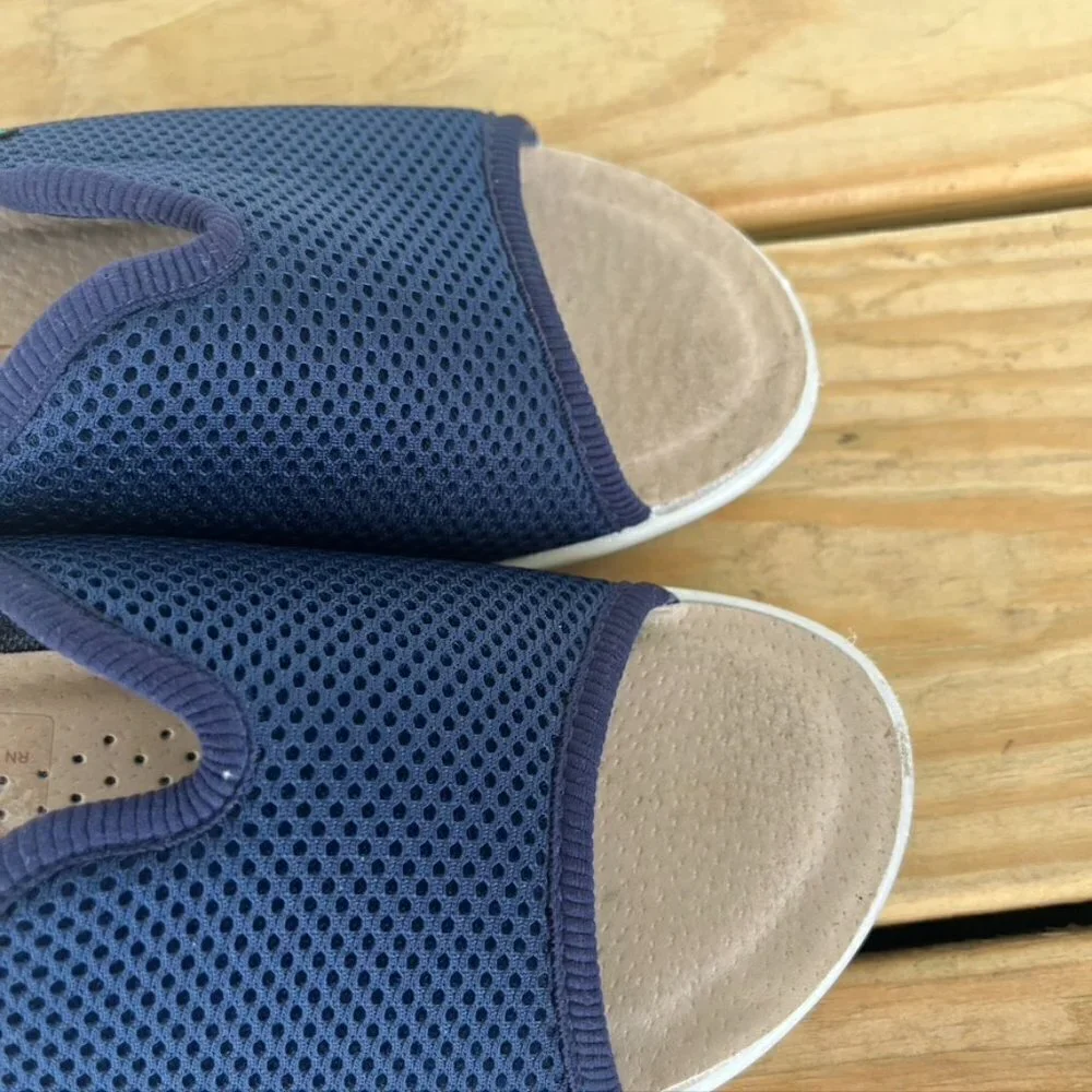** Flyflot Blue Mesh Slide On Low Wedge Sandals Open Toe Italy Size 9 EU 40 - Picture 5 of 9